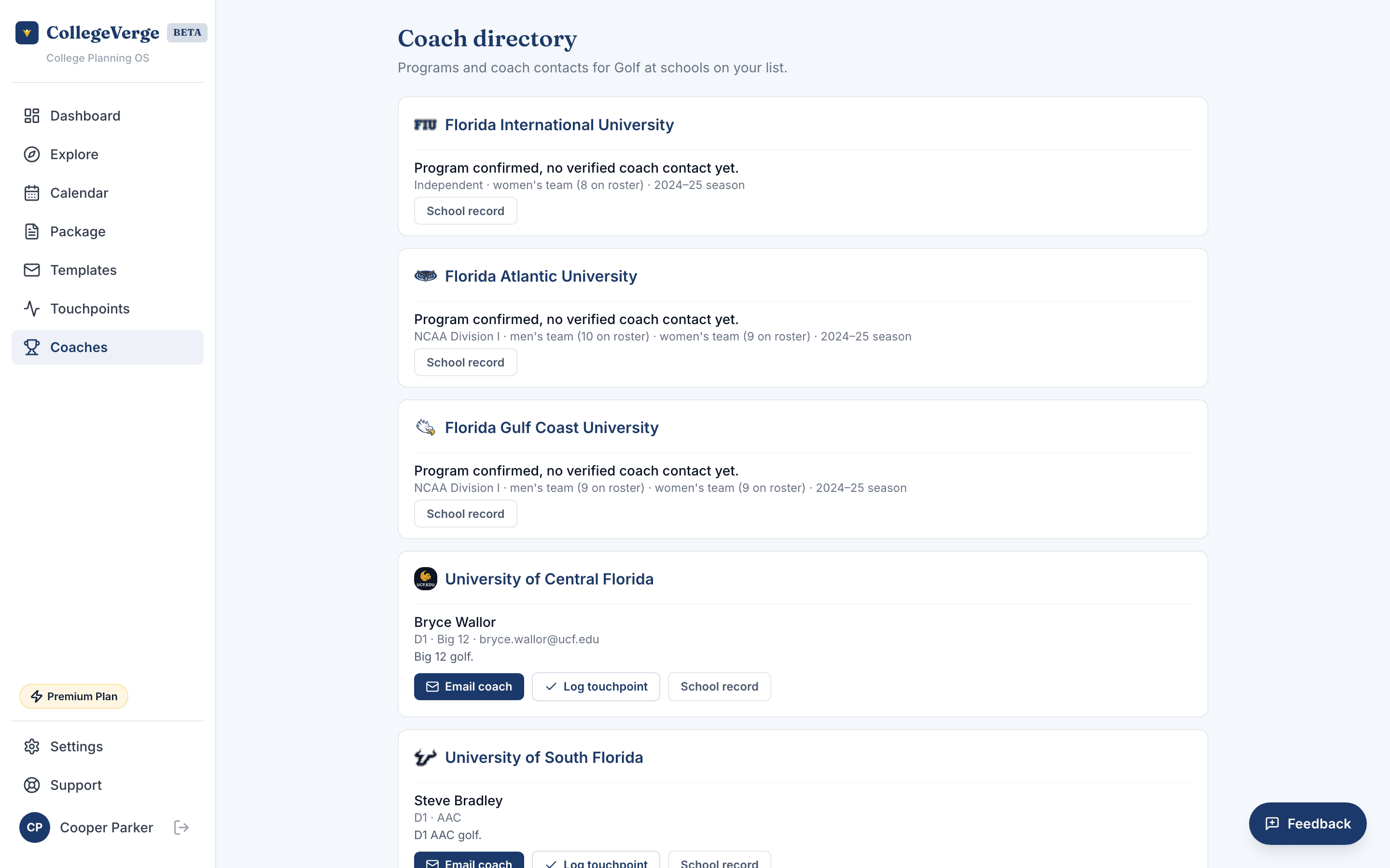 Coach directory screen